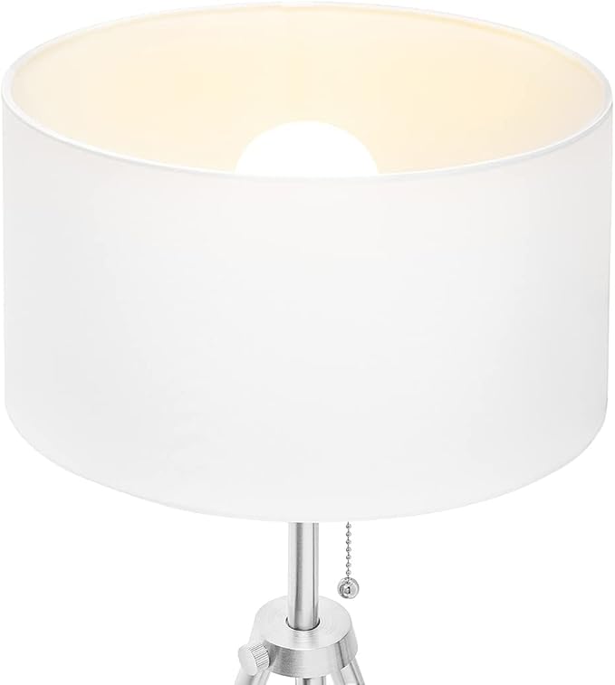 O’Bright Tripod Floor Lamp, Adjustable in Height, 100% Metal Body with Linen Drum Shade, E26 Socket, Bedside Lamp, Standing Light for Living Room, Bedroom, Office, Brushed Nickel - LeafyLoom