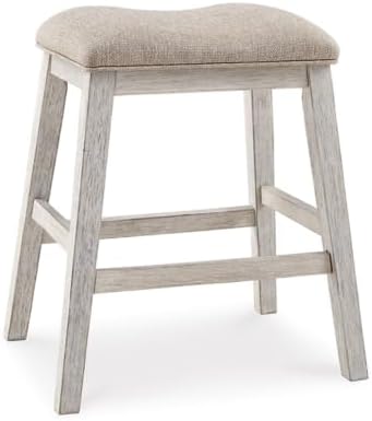 Signature Design by Ashley Skempton 20" Modern Farmhouse Dining Room Chair, 2 Count, Whitewash & Skempton Modern 24" Counter Height Upholstered Barstool, 2 Count, Whitewash - LeafyLoom