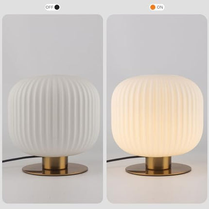 White Glass Table Lamp Mid Century Modern Desk Lamp with Streak Glass Shade Vintage Style Nightstand Lamp Small Reading Desk Light for Study Bedroom End Table Living Room - LeafyLoom