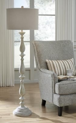 Signature Design by Ashley Bernadate Cottage 61" Candlestick Design Floor Lamp, Whitewash - LeafyLoom