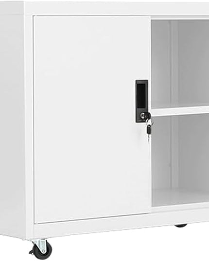 Metal Mobile Lateral File Cabinet, Storage Locker,Printer Stand with Open Storage Shelves for Office,School,Home,Living Room. (White) - LeafyLoom