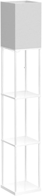 SUNMORY Shelf Floor Lamp with 3-Way Dimmable LED Bulb, Modern Square Standing Lamp with Shelves and White Shade, Corner Display Bookshelf Lamp for Living Room and Bedroom(White) - LeafyLoom