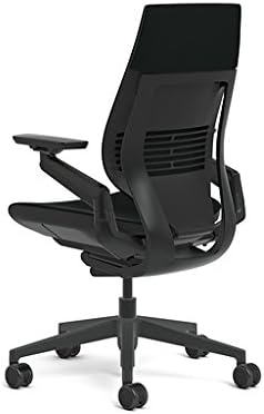 Steelcase Gesture Office Chair - Black Leather, Low Seat Height, Wrapped Back, Dark on Dark Frame, Lumbar Support - LeafyLoom