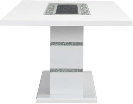 NicBex Dining Table Contemporary Kitchen Table Farmhouse Rustic Dining Table, Gray Velvet, Faux Crystal Diamonds &White High Gloss Finish Rectangular Dining Table, Easy Assembly, White - LeafyLoom