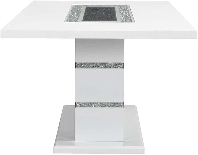 NicBex Dining Table Contemporary Kitchen Table Farmhouse Rustic Dining Table, Gray Velvet, Faux Crystal Diamonds &White High Gloss Finish Rectangular Dining Table, Easy Assembly, White - LeafyLoom