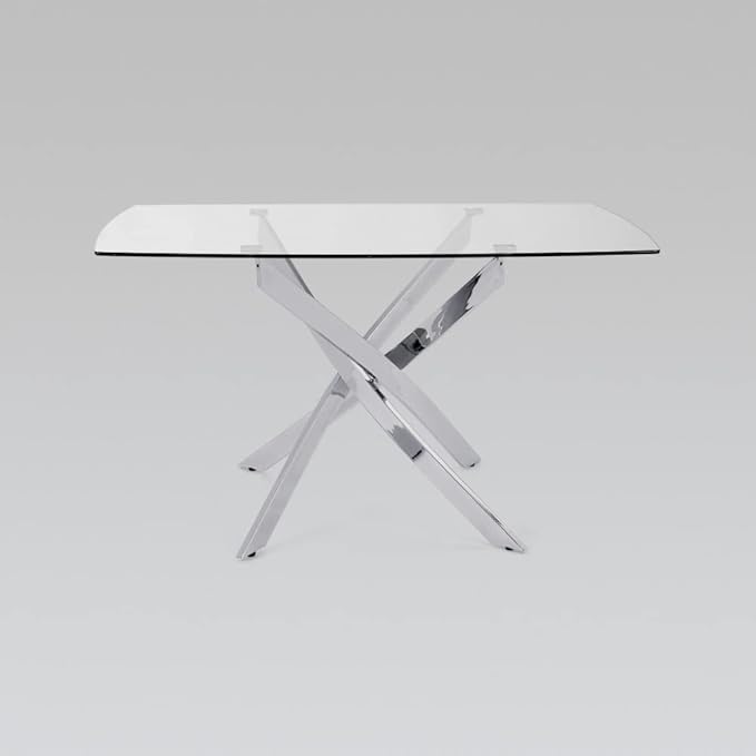 Uptown Club Glass Dining Table with Versatile Rectangular Designs, Tempered Surfaces, and Sturdy Bases for Modern Homes, Seats 4 to 8 People, Elegant Statement Piece, 51" x 32" Metallic - LeafyLoom