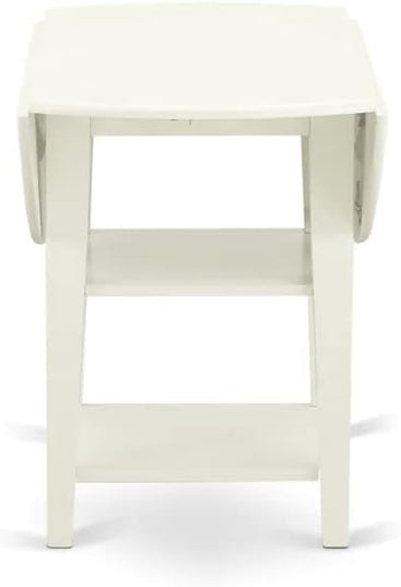 East West Furniture SUDA5-LWH-W 5 Piece Dining Room Furniture Set Includes a Round Kitchen Table with Dropleaf & Shelves and 4 Dining Chairs, 42x42 Inch, Linen White - LeafyLoom