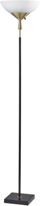 Adesso 5007-01 Noah 300 Watt Torchiere, 71 in., 2 x 150W, Black w/Antique Brass, 1 Floor Lamp - LeafyLoom
