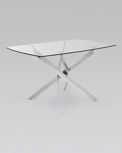 Uptown Club Glass Dining Table with Versatile Rectangular Designs, Tempered Surfaces, and Sturdy Bases for Modern Homes, Seats 4 to 8 People, Elegant Statement Piece, 51" x 32" Metallic - LeafyLoom