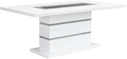 NicBex Dining Table Contemporary Kitchen Table Farmhouse Rustic Dining Table, Gray Velvet, Faux Crystal Diamonds &White High Gloss Finish Rectangular Dining Table, Easy Assembly, White - LeafyLoom