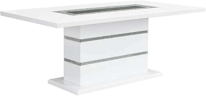 NicBex Dining Table Contemporary Kitchen Table Farmhouse Rustic Dining Table, Gray Velvet, Faux Crystal Diamonds &White High Gloss Finish Rectangular Dining Table, Easy Assembly, White - LeafyLoom