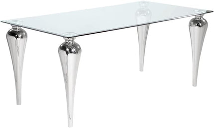 Uptown Club Glass Dining Table with Versatile Rectangular Designs, Tempered Surfaces, and Sturdy Bases for Modern Homes, Seats 4 to 8 People, Elegant Statement Piece, 71" x 35", Silver - LeafyLoom