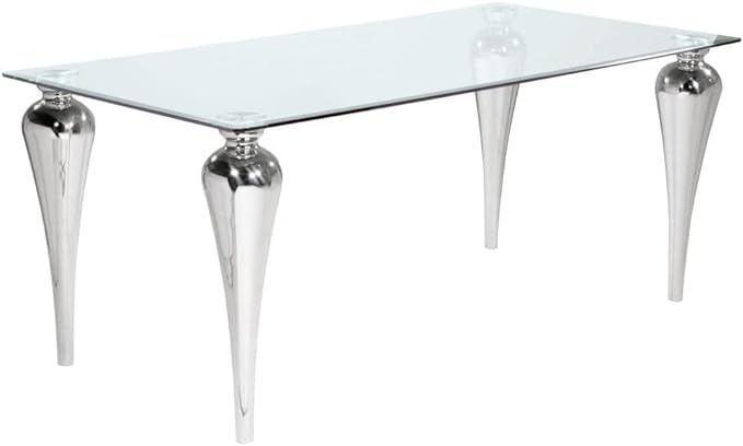 Uptown Club Glass Dining Table with Versatile Rectangular Designs, Tempered Surfaces, and Sturdy Bases for Modern Homes, Seats 4 to 8 People, Elegant Statement Piece, 71" x 35", Silver - LeafyLoom