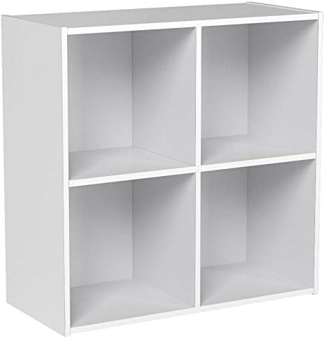 Kings Brand Furniture White Wood 4 Cube Organizer Storage Bookcase - LeafyLoom
