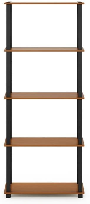 Furinno Turn-N-Tube 5-Tier Multipurpose Shelf / Display Rack / Storage Shelf / Bookshelf, Square Tubes, Light Cherry/Black - LeafyLoom
