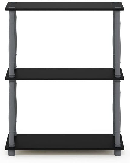 Furinno Turn-N-Tube 3-Tier Compact Multipurpose Shelf Display Rack with Classic Tube, Black/Grey - LeafyLoom