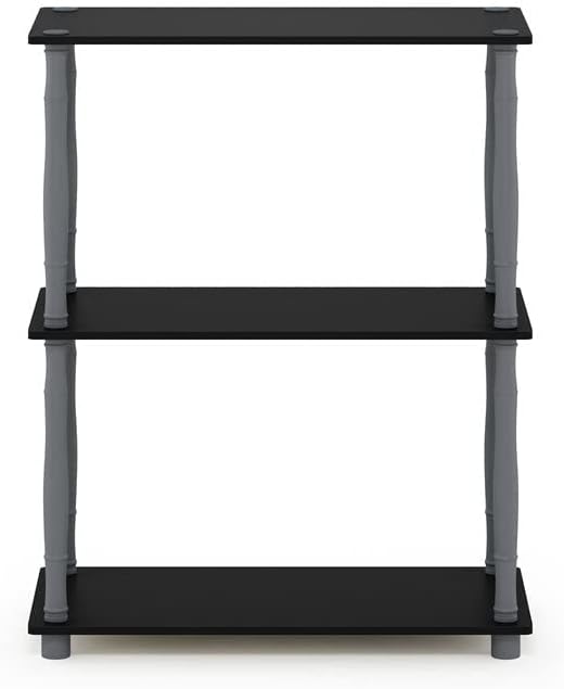 Furinno Turn-N-Tube 3-Tier Compact Multipurpose Shelf Display Rack with Classic Tube, Black/Grey - LeafyLoom