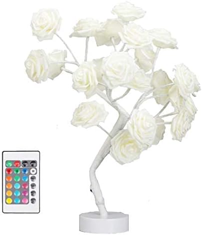 COLORLIFE Tabe Lamp Color Changing Flower Tree Rose lamp with Remote Control with Timer Christmas Birthday Gift for Girl Kids Women for Holiday and Party(White) - LeafyLoom