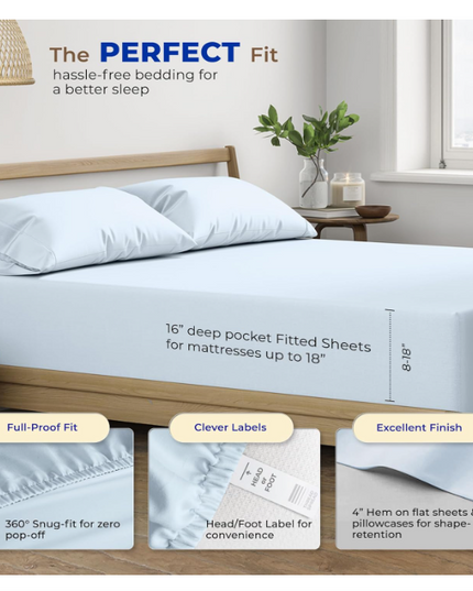 THREAD SPREAD Luxury Egyptian Cotton Sheets King Size - 600 Thread Count Sheets King 4 PC Luxury Sheets King Size, 16" Deep Pocket, Soft, Cooling Sateen Weave Hotel Luxury Bed Sheets Set - Light Blue THREADSPREAD