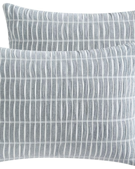King 100% Cotton Comforter Set | Ivy Denim Blue Puckered Striped Down Alternative Comforter | All Season, Linen-Like, Textured 3 Piece Bedding Comforter Set (King, Ivy Denim Blue) VintageComfort
