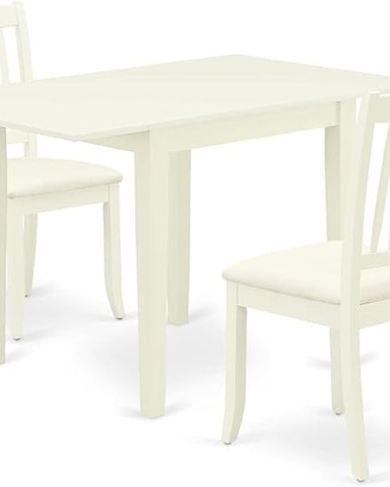 East West Furniture NDDA3-LWH-C Norden 3 Piece Dinette Set for Small Spaces Contains a Rectangle Table with Dropleaf and 2 Linen Fabric Upholstered Dining Chairs, 30x48 Inch - LeafyLoom