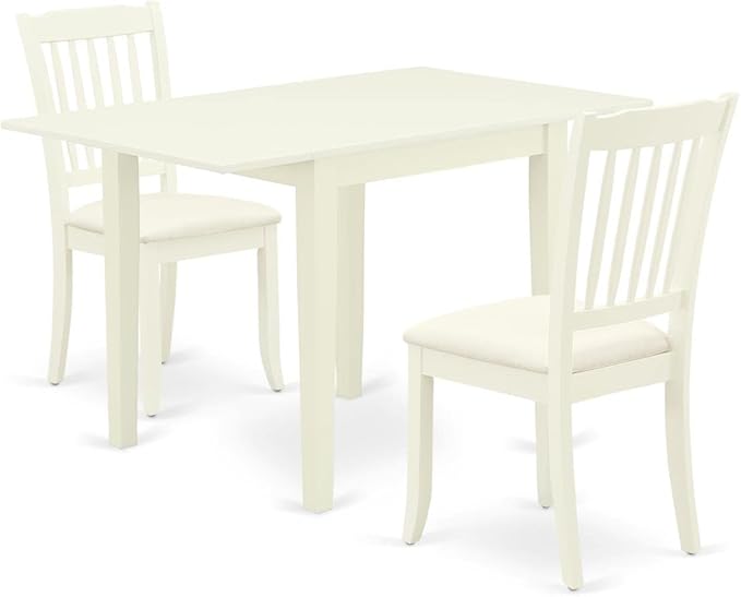East West Furniture NDDA3-LWH-C Norden 3 Piece Dinette Set for Small Spaces Contains a Rectangle Table with Dropleaf and 2 Linen Fabric Upholstered Dining Chairs, 30x48 Inch - LeafyLoom