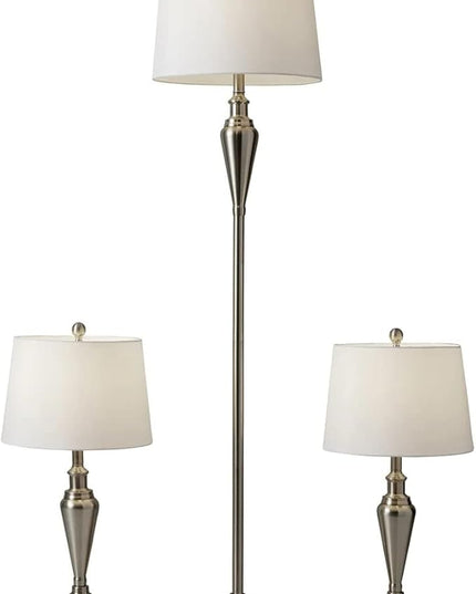 Adesso 1583-22 Glendale 3-Piece Floor Lamp Set, 59.5 in./25.5 in., 150W, Brushed Steel/White, 3 Antique Lamps - LeafyLoom