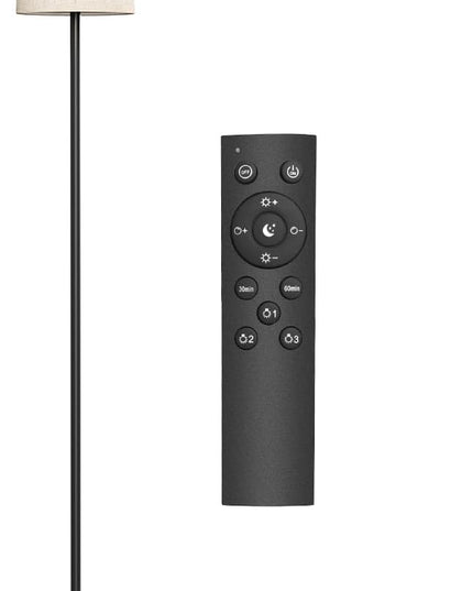 Floor Lamp for Living Room, Modern Standing lamp with Remote Control, Stepless Dimmable 12W Bulb & Beige Lampshade Included, Black Pole Tall Floor Lamp for Bedroom Office - LeafyLoom