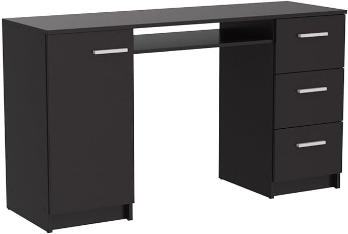 Madesa Computer Desk with 3 Drawers, 1 Door and 1 Storage Shelf, Wood Writing Home Office Workstation, Office Desk with Drawers - 30” H x 18” D x 53” W - Black - LeafyLoom