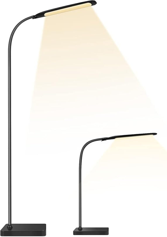 Syrinx LED Floor Lamp, 2 in 1 Standing Lamp with 3 Color Temperatures, Stepless Dimmable Table Lamps Floor Standing Lamps for Home Office Studying Reading Bedside 10W LED Desk Light - Black - LeafyLoom
