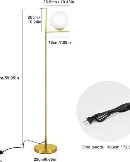 DINGLILIGHTING DLLT LED Frosted Glass Globe Floor Lamp-9W Standing Lamps for Modern, Mid Century Contemporary Rooms, Energy Saving Tall Pole Accent Lighting for Living Room, Bedroom, Office, Gold - LeafyLoom