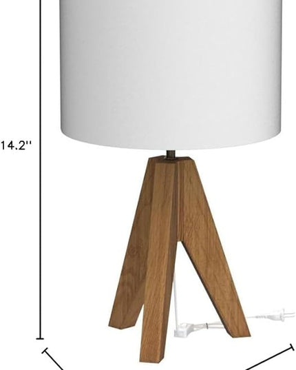DEWENWILS Mid Century Bedside Lamp, Small Tripod Table Lamp with Linen Fabric Shade, Wood Nightstand Lamp for Nursery, Living Room, Bedroom, End Table, UL Listed, 14.2 Inch, ON/Off Switch - LeafyLoom