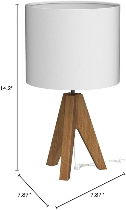 DEWENWILS Mid Century Bedside Lamp, Small Tripod Table Lamp with Linen Fabric Shade, Wood Nightstand Lamp for Nursery, Living Room, Bedroom, End Table, UL Listed, 14.2 Inch, ON/Off Switch - LeafyLoom