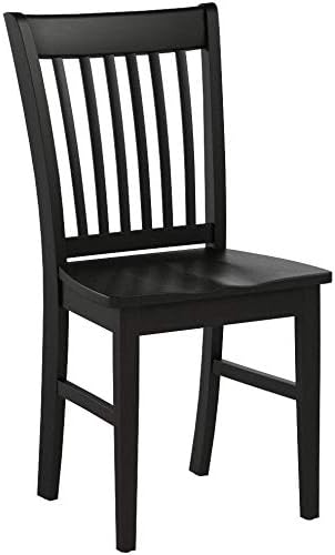 East West Furniture Norfolk Dining Slat Back Wood Seat Kitchen Chairs, Set of 2, Black - LeafyLoom