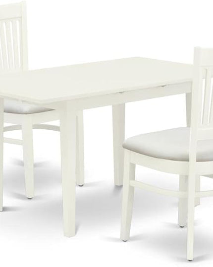 East West Furniture NFVA3-LWH-C 3 Piece Kitchen Set Contains a Rectangle Dining Room Table with Butterfly Leaf and 2 Linen Fabric Upholstered Chairs, 32x54 Inch - LeafyLoom