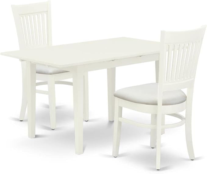 East West Furniture NFVA3-LWH-C 3 Piece Kitchen Set Contains a Rectangle Dining Room Table with Butterfly Leaf and 2 Linen Fabric Upholstered Chairs, 32x54 Inch - LeafyLoom