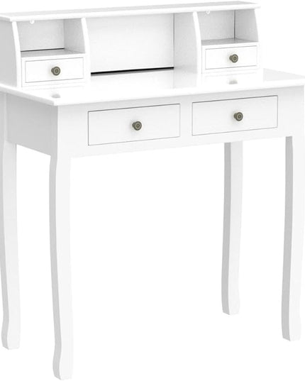 DMAITH Writing Desk with Hutch, 32 Inch Home Office Desk with Drawers, Study Table Computer Desk for Student, Makeup Dressing Table for Bedroom - LeafyLoom