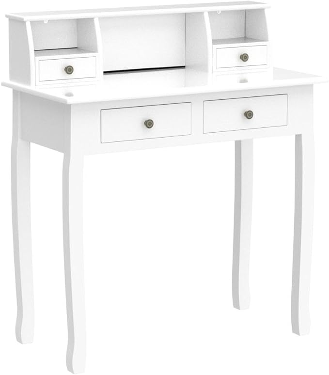 DMAITH Writing Desk with Hutch, 32 Inch Home Office Desk with Drawers, Study Table Computer Desk for Student, Makeup Dressing Table for Bedroom - LeafyLoom