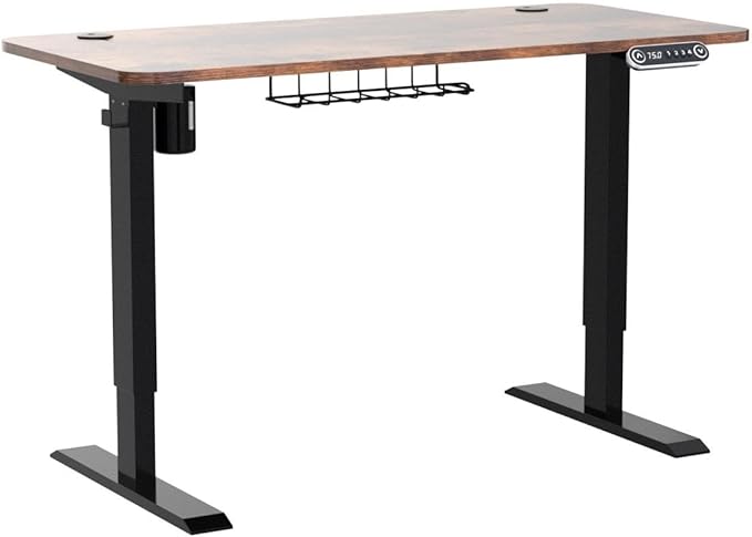 Radlove Electric Standing Desk 48 x 24 Inches, Height Adjustable Computer Desk Sit Stand Desk Home Office Desks with Splice Board and A Under Desk Cable Management Tray, Rustic Brown Top/Black Frame - LeafyLoom