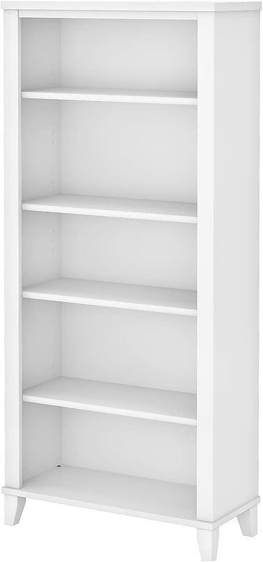 Bush WC81965 Somerset 5-Shelf 65-Inch H Bookcase, White - LeafyLoom