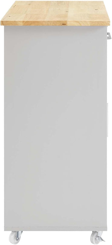 Modway Culinary Rolling Kitchen Cart with Storage in Light Gray Natural - 3 Tiers Kitchen Island on Wheels with Towel Bar, Functional as a Coffee Station, Bar Cabinet or Butcher Block Island - LeafyLoom