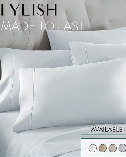 Danjor Linens Queen Sheet Set - 6 Piece Set including 4 Pillowcases - Deep Pockets - Breathable, Soft Bed Sheets - Wrinkle Free - Machine Washable - Ice Blue Sheets for Queen Size Bed - 6 pc - LeafyLoom
