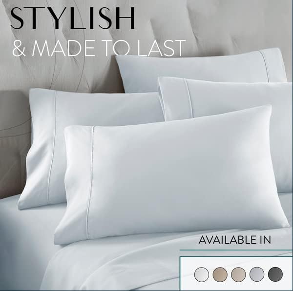 Danjor Linens Queen Sheet Set - 6 Piece Set including 4 Pillowcases - Deep Pockets - Breathable, Soft Bed Sheets - Wrinkle Free - Machine Washable - Ice Blue Sheets for Queen Size Bed - 6 pc - LeafyLoom