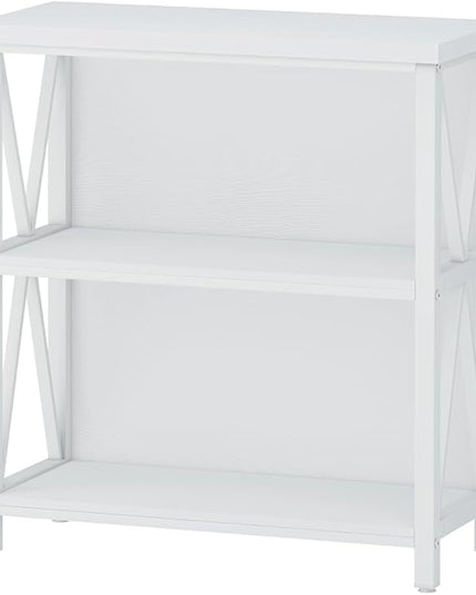 FATORRI Small Bookcase, Bookshelf for Small Space, Short Rustic Bookshelf, Wood and Metal Book Case and Book Shelf (White Oak) - LeafyLoom