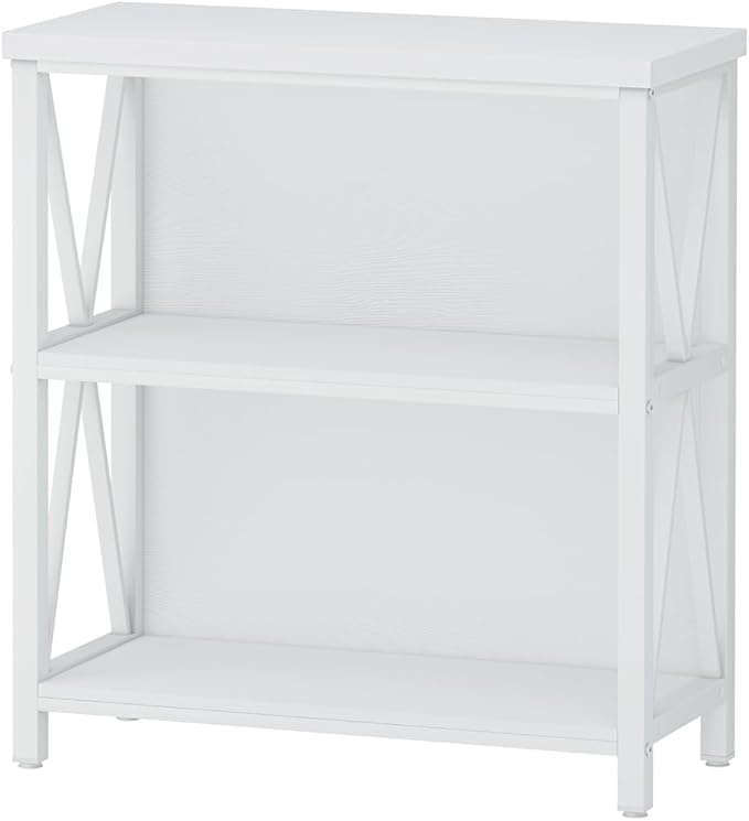 FATORRI Small Bookcase, Bookshelf for Small Space, Short Rustic Bookshelf, Wood and Metal Book Case and Book Shelf (White Oak) - LeafyLoom