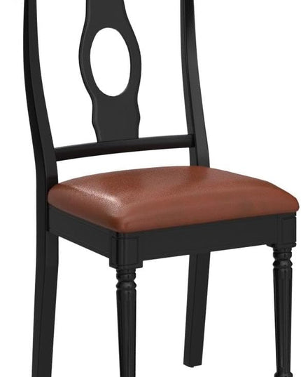 East West Furniture Kenley Dining Room Faux Leather Upholstered Wood Chairs, Set of 2, Black - LeafyLoom