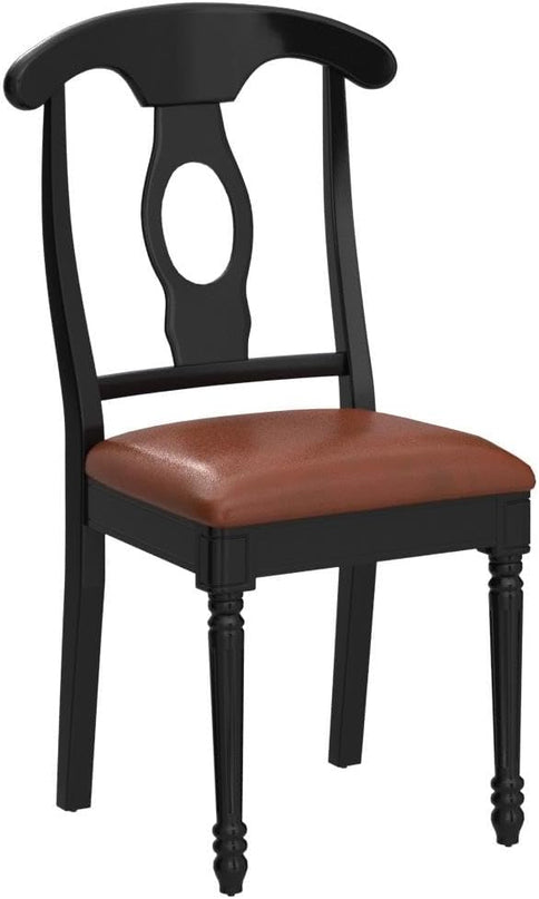 East West Furniture Kenley Dining Room Faux Leather Upholstered Wood Chairs, Set of 2, Black - LeafyLoom