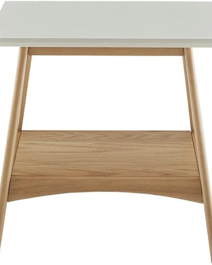 Madison Park Parker Mid-Century Modern End Table With Solid Wood Frame And Legs, Bottom Shelf, Easy Assembly, Simple Accent Furniture For Living Room, Entry, Minimalist Decor - Off-White/Natural - LeafyLoom