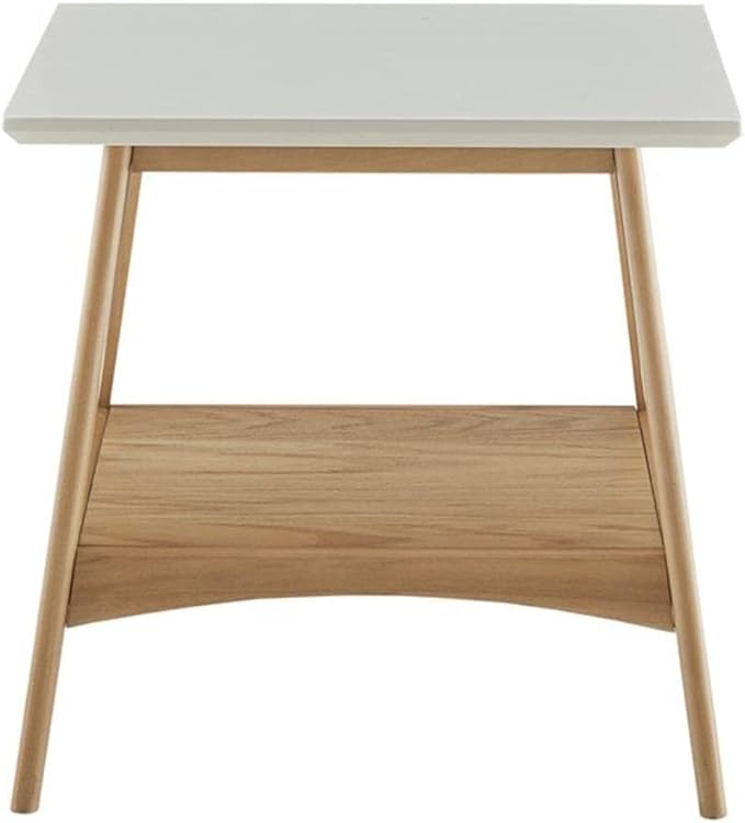 Madison Park Parker Mid-Century Modern End Table With Solid Wood Frame And Legs, Bottom Shelf, Easy Assembly, Simple Accent Furniture For Living Room, Entry, Minimalist Decor - Off-White/Natural - LeafyLoom