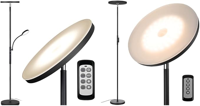 Dimunt and JOOFO LED Floor Lamps Bundle - 27W/2000LM Main Light with 7W/350LM Reading Lamp and 30W/2400LM 3 Color Temperature Torchiere Pole Light - LeafyLoom